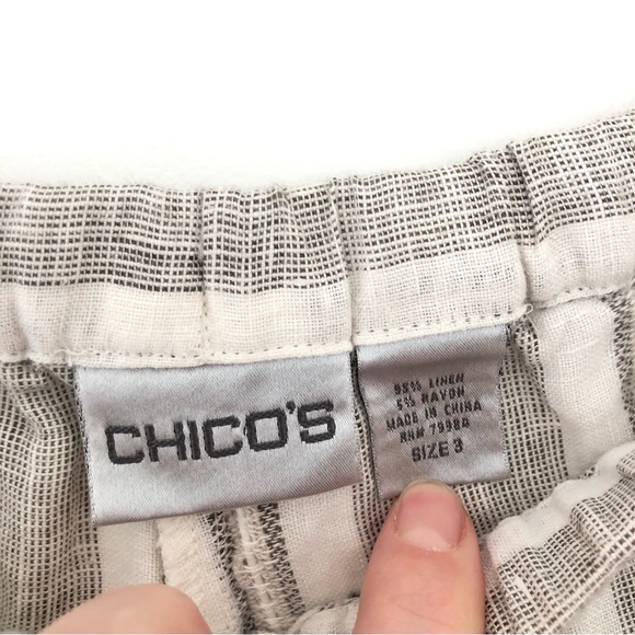 Chico's Linen Brown Striped High Waist Wide Leg Pants Sz 3 - XL - Picture 3 of 10
